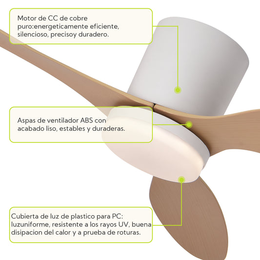 Ventilador de Techo LED Hola LED 42" – Luz Regulable 3000K-6000K, 85-265V, Blanco / Madera Claro / Negro / Nogal Negro