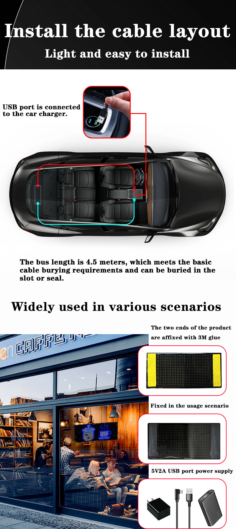 Pantalla LED 16×32 RGB2121 512 LEDs | USB 5V | Impermeable IP65