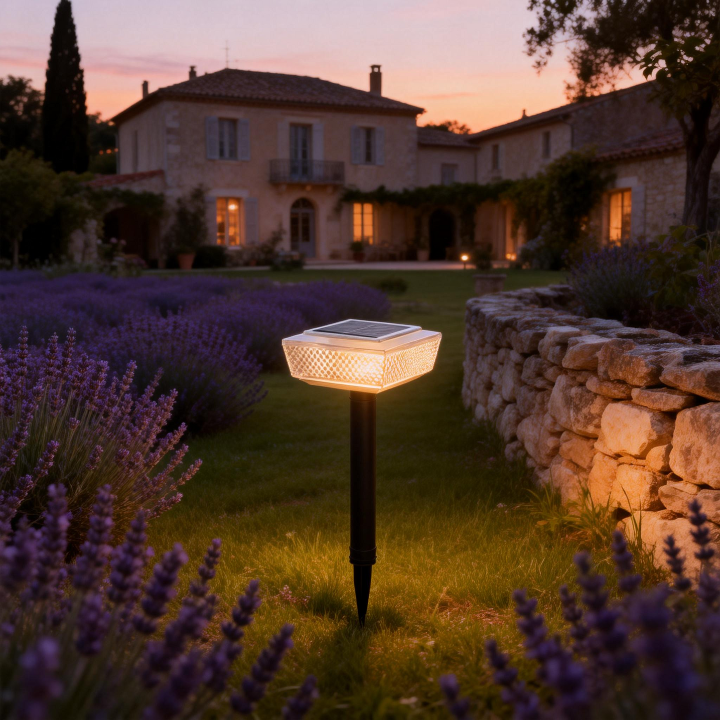 Lámpara solar cuadrada plana para jardín/pared, 3000K, 4 diseños (diamante/rayas), 10W, ABS, control luz+interruptor