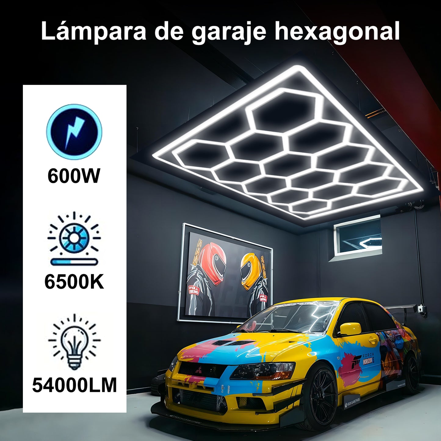 Lámpara LED Hexagonal Hola LED 600W – 14 Paneles, 6500K, Carcasa Blanca, Iluminación Interior Moderna, AC 85-265V