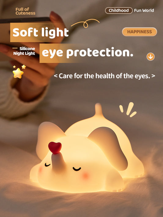 Lámpara de Noche Elefante con Corazón – LED Blanca, Recargable por USB Type-C