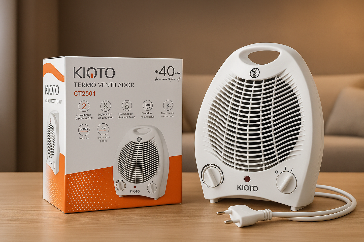 Lalumia Calefactor Eléctrico 2000W | Termoventilador Portátil con Termostato Ajustable y Sistema Antivuelco