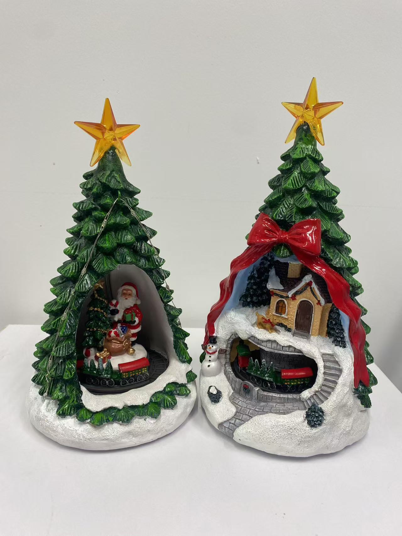 Decoración navideña LED con música – Árbol de Navidad y casita de nieve USB