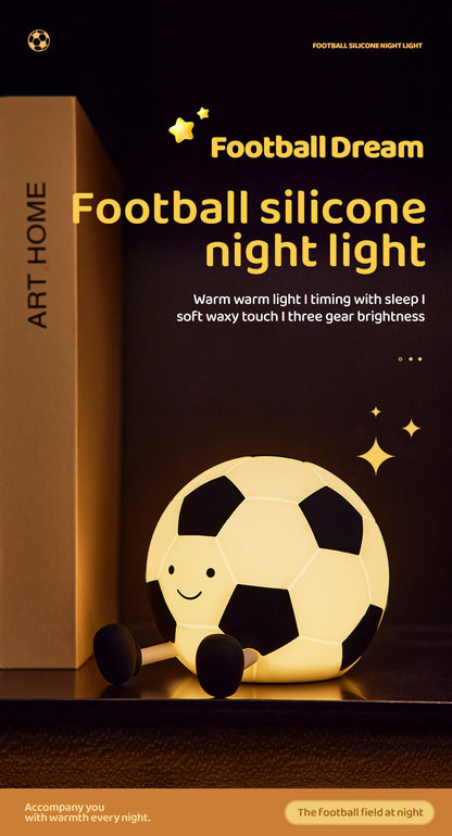 Luz Nocturna LED Infantil Balón de Fútbol - Silicona Recargable 1200mAh con 3 Modos de Brillo