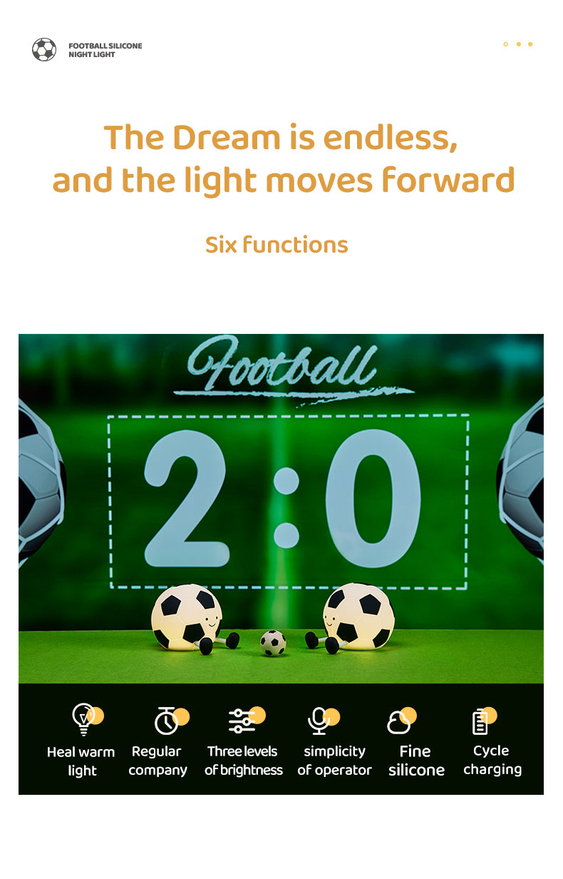 Luz Nocturna LED Infantil Balón de Fútbol - Silicona Recargable 1200mAh con 3 Modos de Brillo