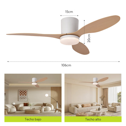 Ventilador de Techo LED Hola LED 42" – Luz Regulable 3000K-6000K, 85-265V, Blanco / Madera Claro / Negro / Nogal Negro