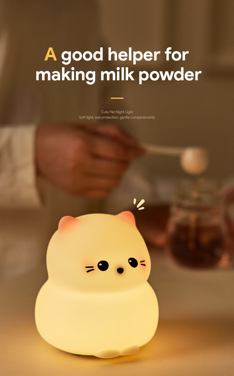 Lámpara de Noche Gato Guardián – LED Recargable 5V, 2W, Silicona y ABS