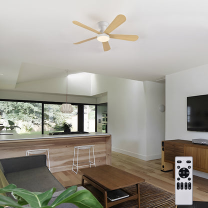 Ventilador de Techo LED 42" 5 Aspas, Motor DC 30W, 6 Velocidades, CCT Ajustable 3000K-6000K, IP20, Blanco/Madera Clara