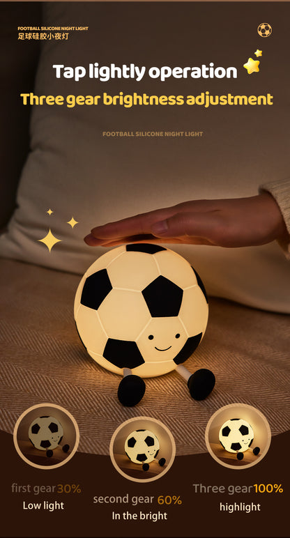 Luz Nocturna LED Infantil Balón de Fútbol - Silicona Recargable 1200mAh con 3 Modos de Brillo