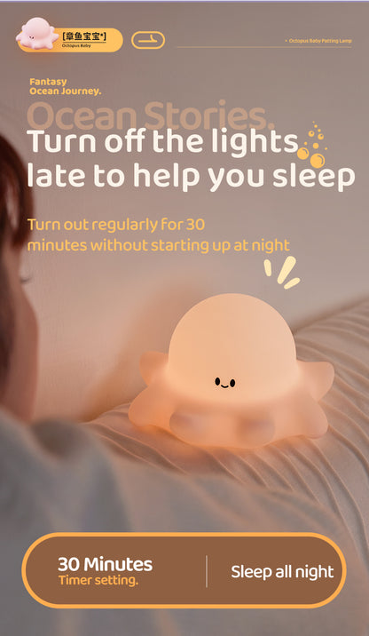 Lámpara de Noche Pulpo Bebé – LED 5V, 0.7W, Silicona Suave Recargable USB