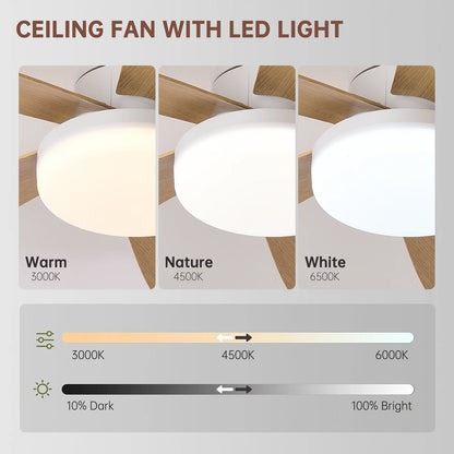 Ventilador de Techo LED Hola LED 42" – Luz Regulable 3000K-6000K, Blanco / Beige / Negro / Marrón, 85-265V