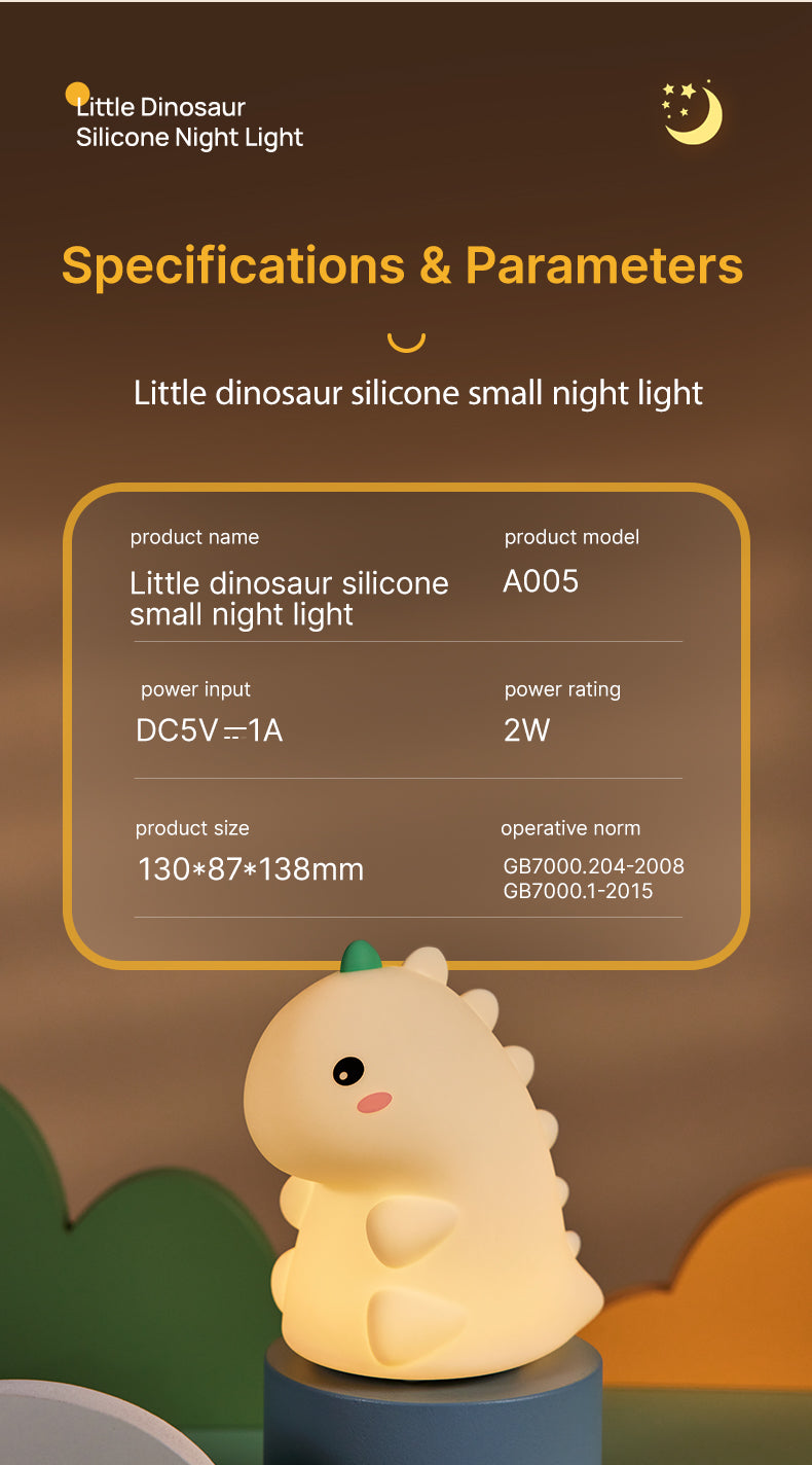 Lámpara de Noche Dinosaurio – LED Recargable 5V, 2W, Silicona y ABS