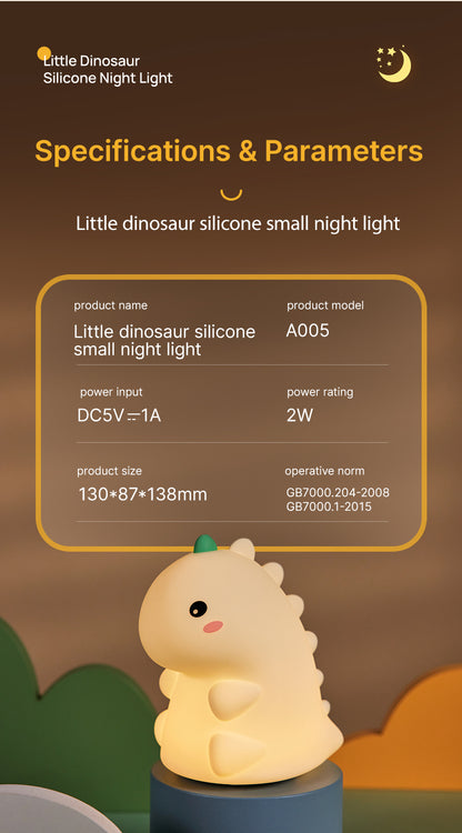 Lámpara de Noche Dinosaurio – LED Recargable 5V, 2W, Silicona y ABS
