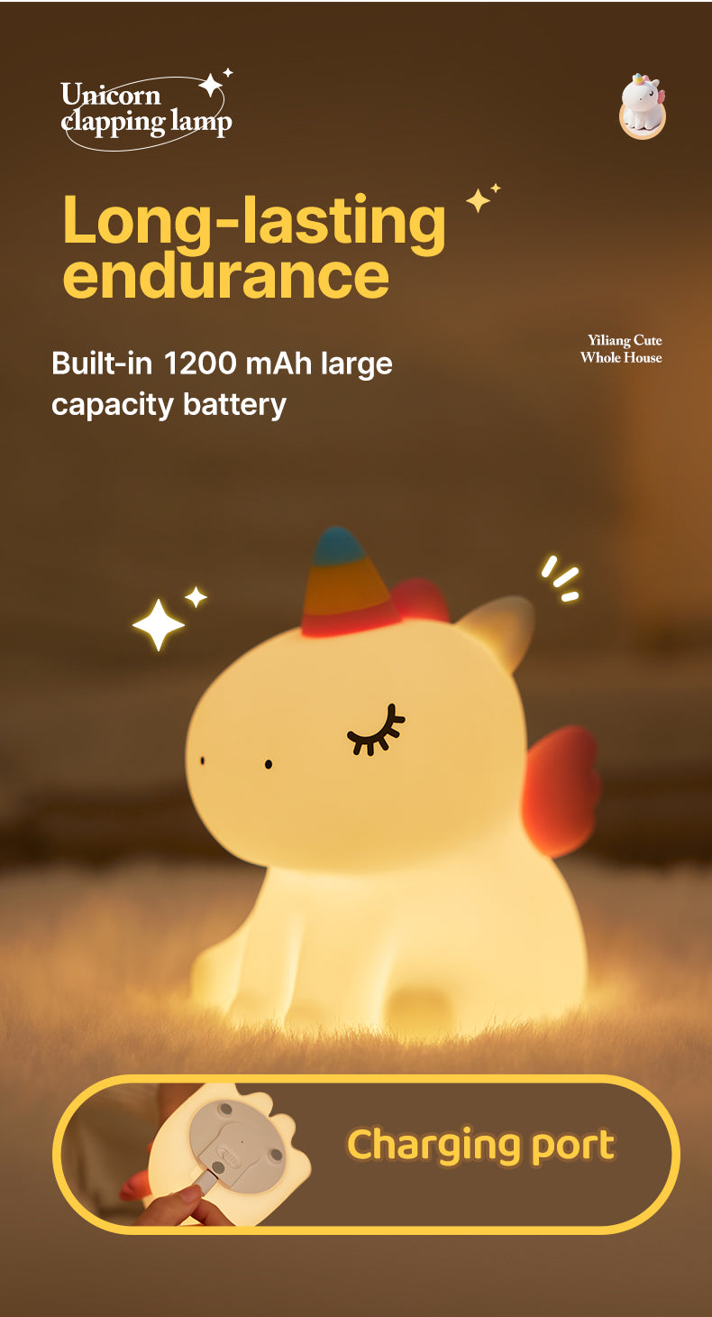 Lámpara de Noche Unicornio – LED Recargable 5V, 2W, Silicona y ABS
