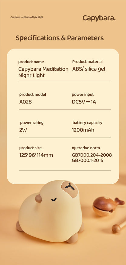 Lámpara de Noche Capibara – LED Recargable 5V, 2W, Silicona y ABS
