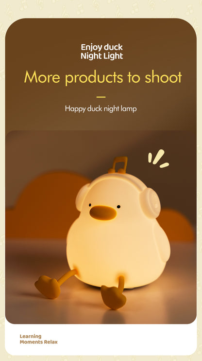 Lámpara de Noche Pato Feliz – LED Recargable 5V, 2W, Silicona y ABS