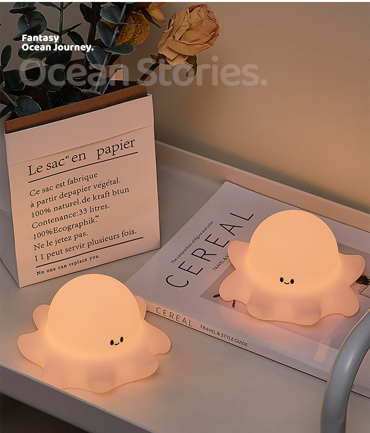 Lámpara de Noche Pulpo Bebé – LED 5V, 0.7W, Silicona Suave Recargable USB