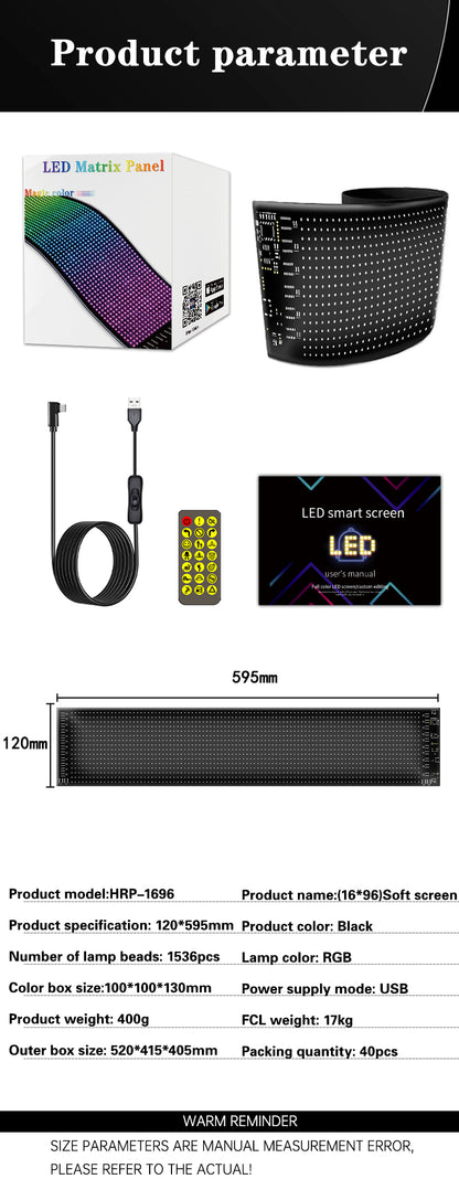 Pantalla LED Flexible 16×96 RGB 1536 LEDs | APP + Bluetooth | IP65