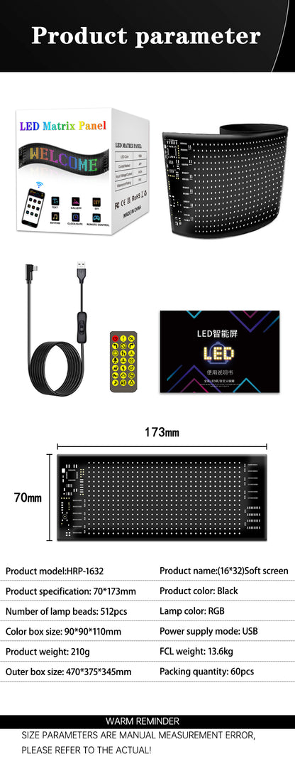 Pantalla LED 16×32 RGB2121 512 LEDs | USB 5V | Impermeable IP65