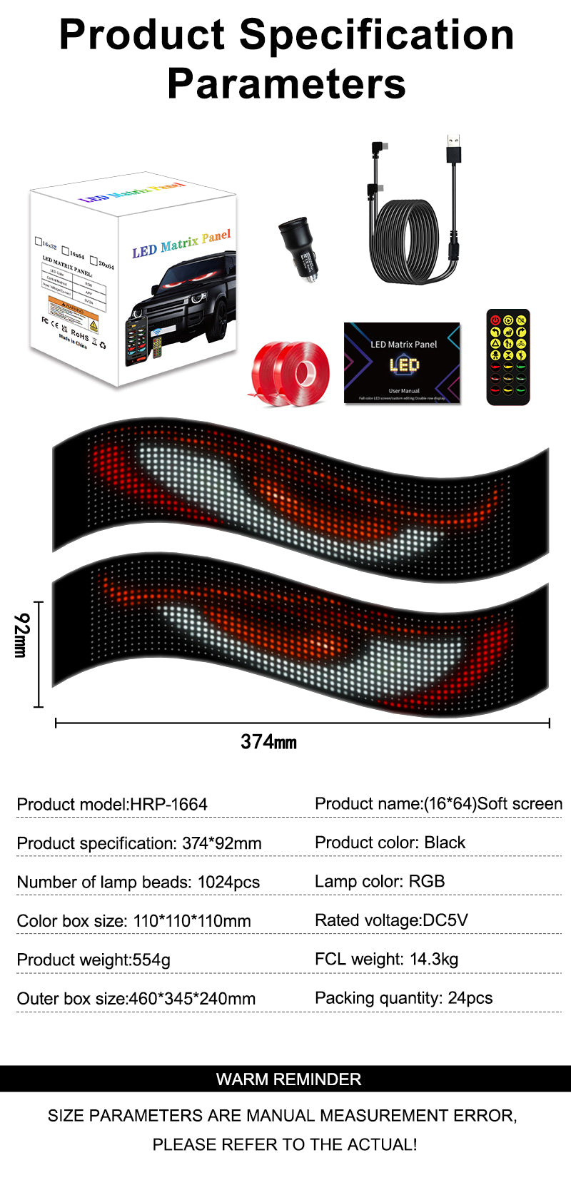 Pantalla LED Ojo de Demonio RGB 512 LEDs | APP + Mando | USB 5V