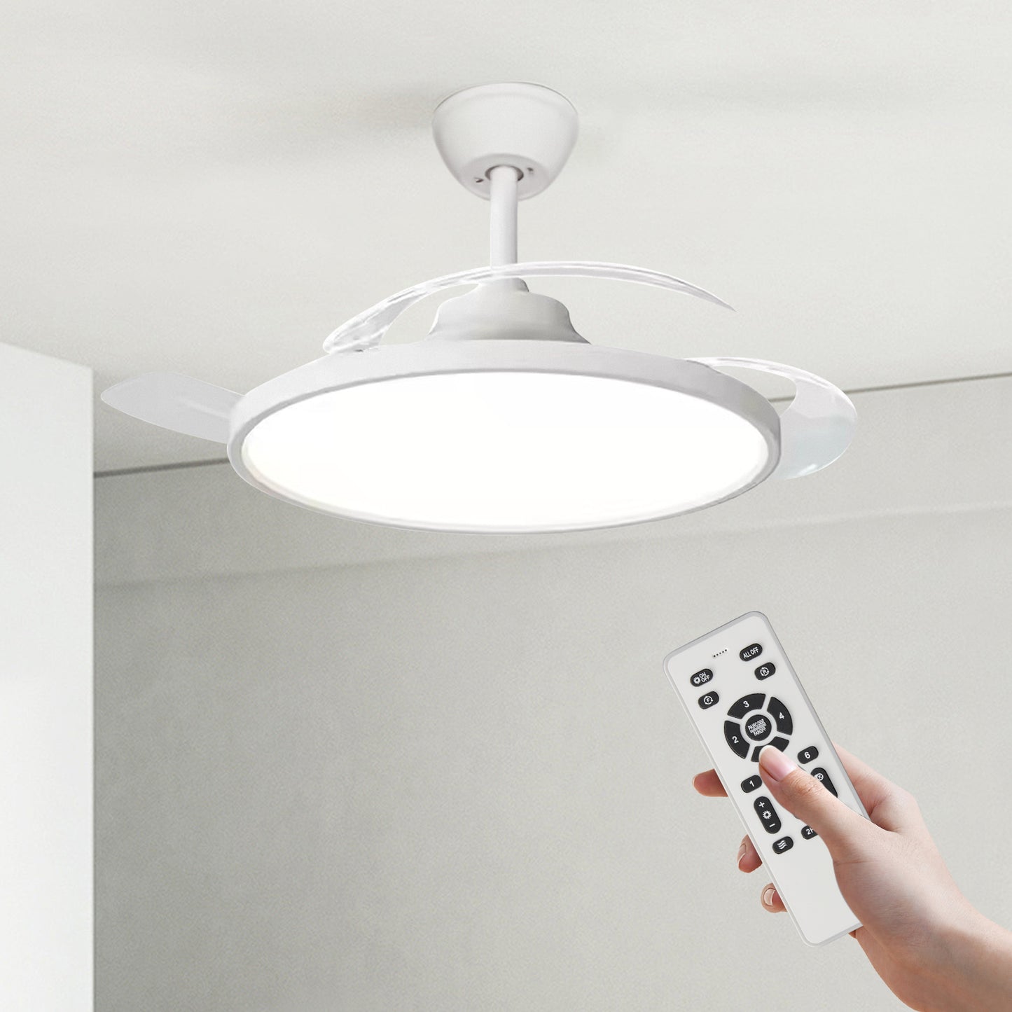 Ventilador de Techo LED Inteligente 42" – Luz Regulable para Dormitorio y Sala de Estar Moderna