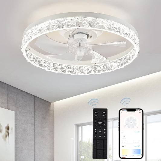 Lámpara Ventilador Techo LED 20",  Motor DC 30W, 6 Velocidades, CCT Ajustable 3000K-6000K, Blanco