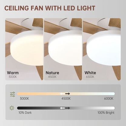 Ventilador de Techo LED Hola LED 42" – Luz Regulable 3000K-6000K, Blanco / Beige / Negro / Marrón, 85-265V