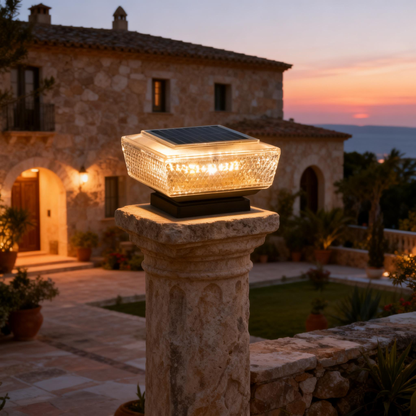 Lámpara solar cuadrada plana para jardín/pared, 3000K, 4 diseños (diamante/rayas), 10W, ABS, control luz+interruptor