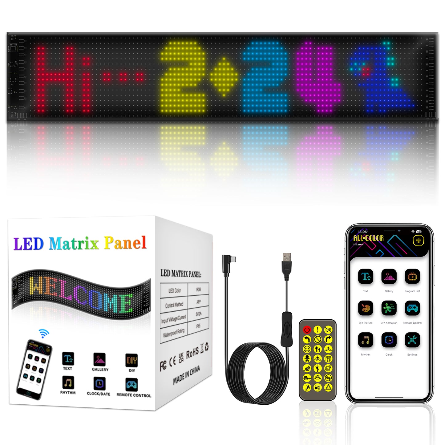 Pantalla LED Flexible 16×96 RGB 1536 LEDs | APP + Bluetooth | IP65