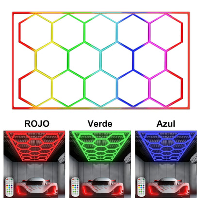 Panel LED Hexagonal Modular Hola LED 14PCW – Luz RGB para Techo, Garaje, Gimnasio, Lavadero, Diseño Honeycomb, Iluminación Decorativa y Funcional