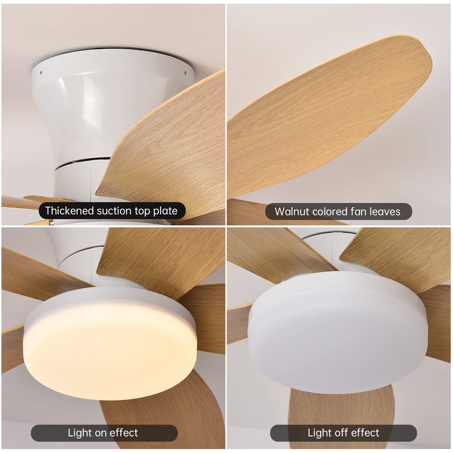 Ventilador de Techo LED Hola LED 42" – Luz Regulable 3000K-6000K, Blanco / Beige / Negro / Marrón, 85-265V