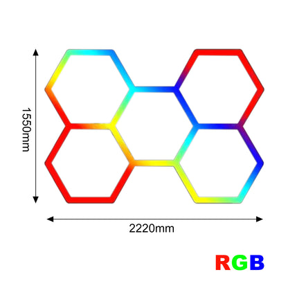 Hola led Lámpara LED Hexagonal RGB 80W - Panel Decorativo Moderno (222x155 cm) - 5 Rejillas - Luz Multicolor Ajustable - 24V DC Iluminación para Interiores