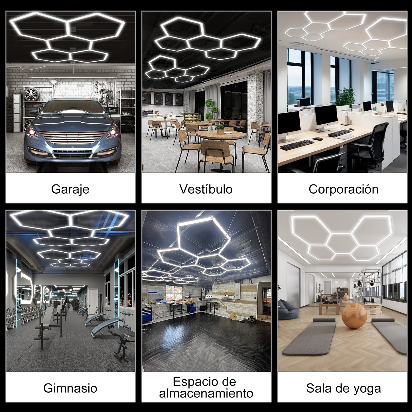 Lámpara LED Hexagonal Hola LED 144W – 5 Rejillas, 6500K, Carcasa Blanca, Luz de Techo Moderna, AC 85-265V