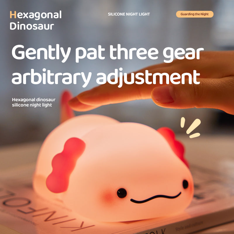 Lámpara de Noche Dinosaurio Hexagonal Acostado – LED Recargable 5V, 2W, Silicona y ABS