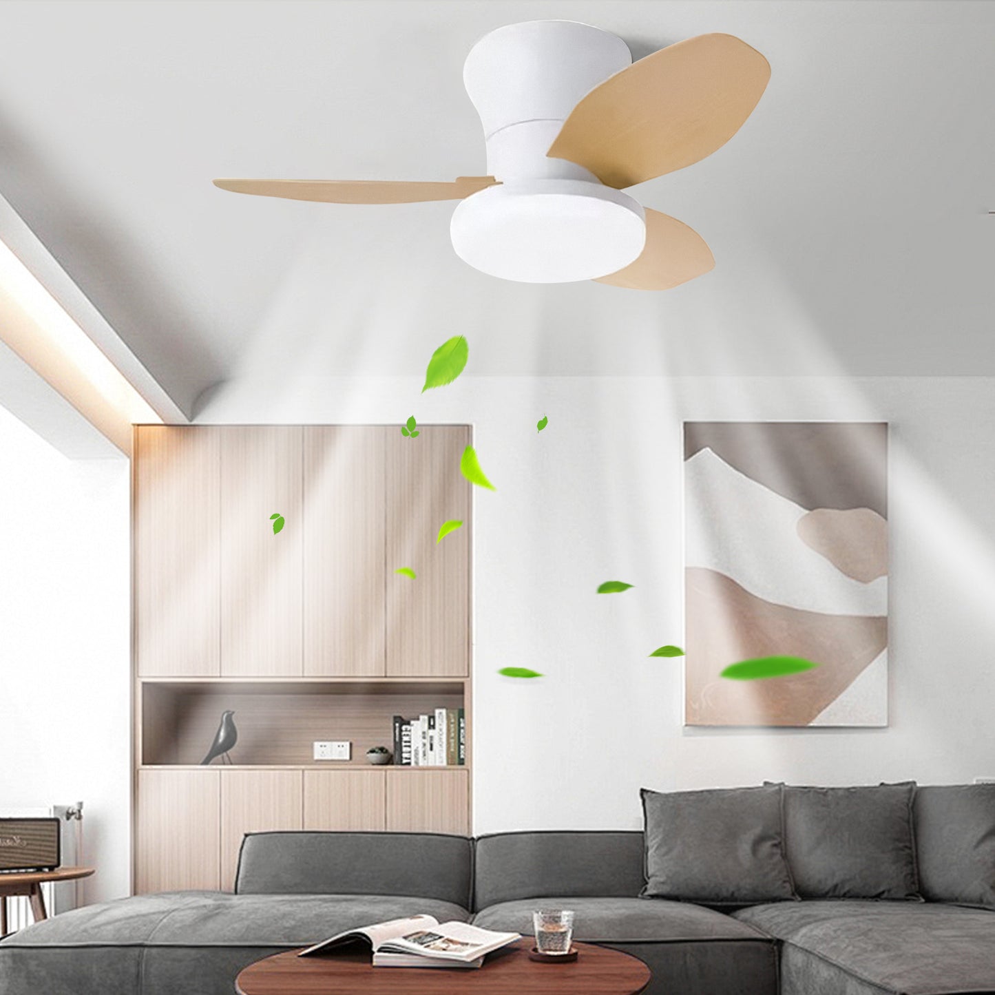 Hola LED Ventilador de Techo RXFL8001 -880mm, Luz LED Regulable 40w, 3000K-6000K,Blanco/Beige