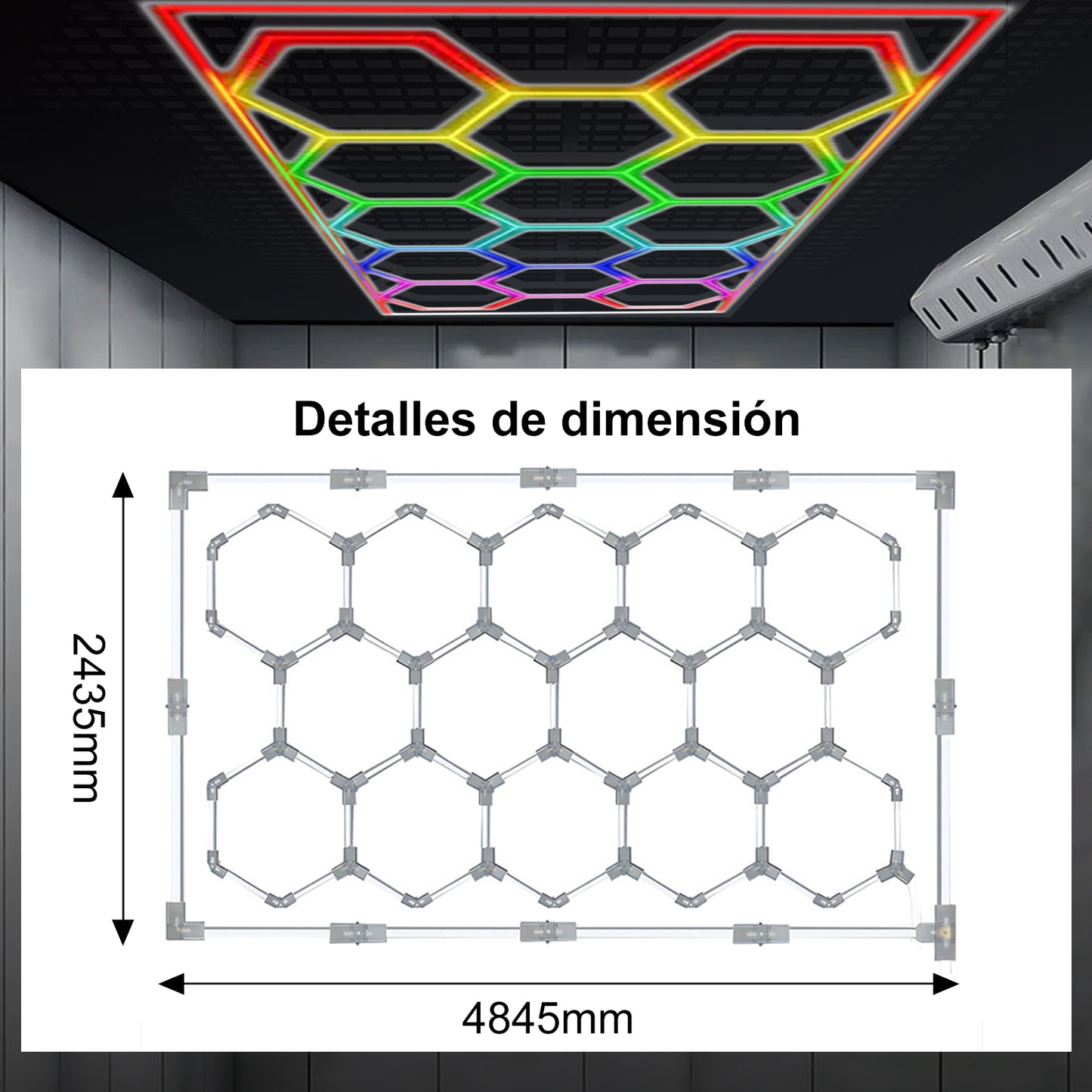 Panel LED Hexagonal Modular Hola LED 14PCW – Luz RGB para Techo, Garaje, Gimnasio, Lavadero, Diseño Honeycomb, Iluminación Decorativa y Funcional