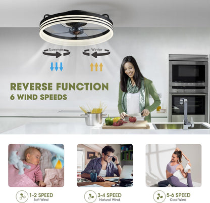 Lámpara Ventilador Techo LED 20",  Motor DC 30W, 6 Velocidades, CCT Ajustable 3000K-6000K, Blanco/Negro