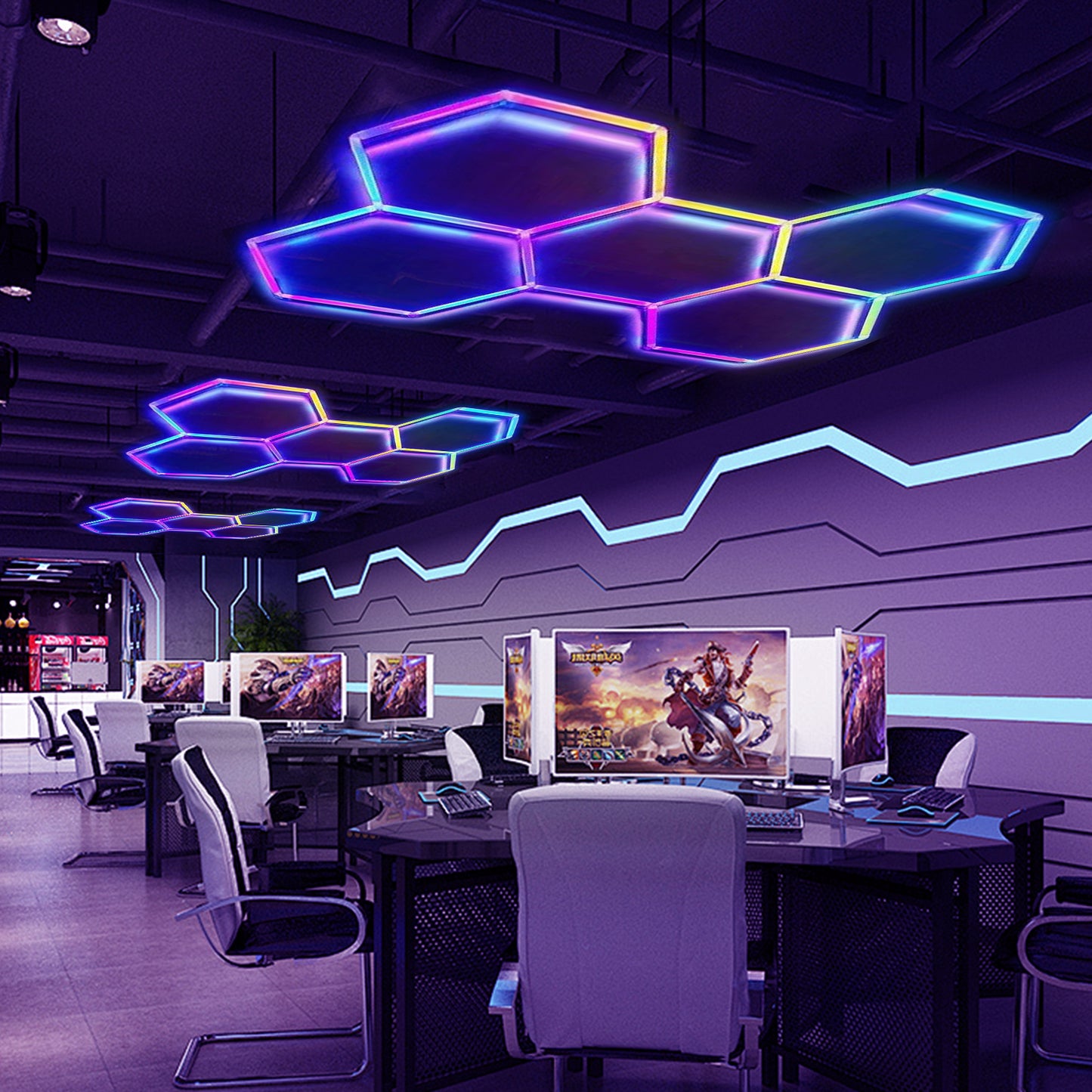 Hola led Lámpara LED Hexagonal RGB 80W - Panel Decorativo Moderno (222x155 cm) - 5 Rejillas - Luz Multicolor Ajustable - 24V DC Iluminación para Interiores