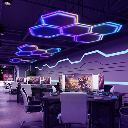 Hola led Lámpara LED Hexagonal RGB 80W - Panel Decorativo Moderno (222x155 cm) - 5 Rejillas - Luz Multicolor Ajustable - 24V DC Iluminación para Interiores