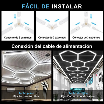 Lámpara LED Hexagonal Hola LED 144W – 5 Rejillas, 6500K, Carcasa Blanca, Luz de Techo Moderna, AC 85-265V