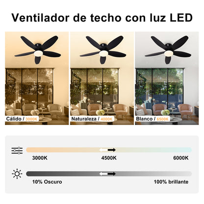 Ventilador de Techo LED Hola LED 42" – Luz Regulable 3000K-6000K, Blanco / Beige / Negro / Marrón, 85-265V