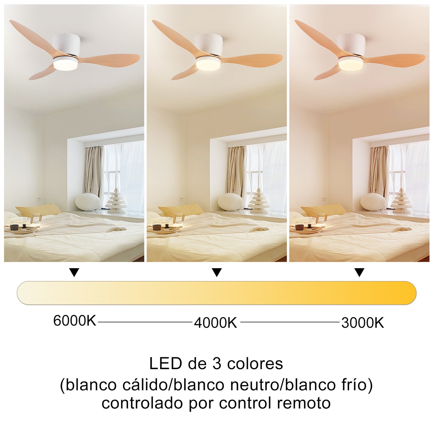 Ventilador de Techo LED Hola LED 42" – Luz Regulable 3000K-6000K, 85-265V, Blanco / Madera Claro / Negro / Nogal Negro