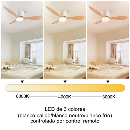 Ventilador de Techo LED Hola LED 42" – Luz Regulable 3000K-6000K, 85-265V, Blanco / Madera Claro / Negro / Nogal Negro