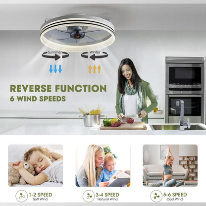 Lámpara Ventilador Techo LED 20",  Motor DC 30W, 6 Velocidades, CCT Ajustable 3000K-6000K, Blanco/Negro