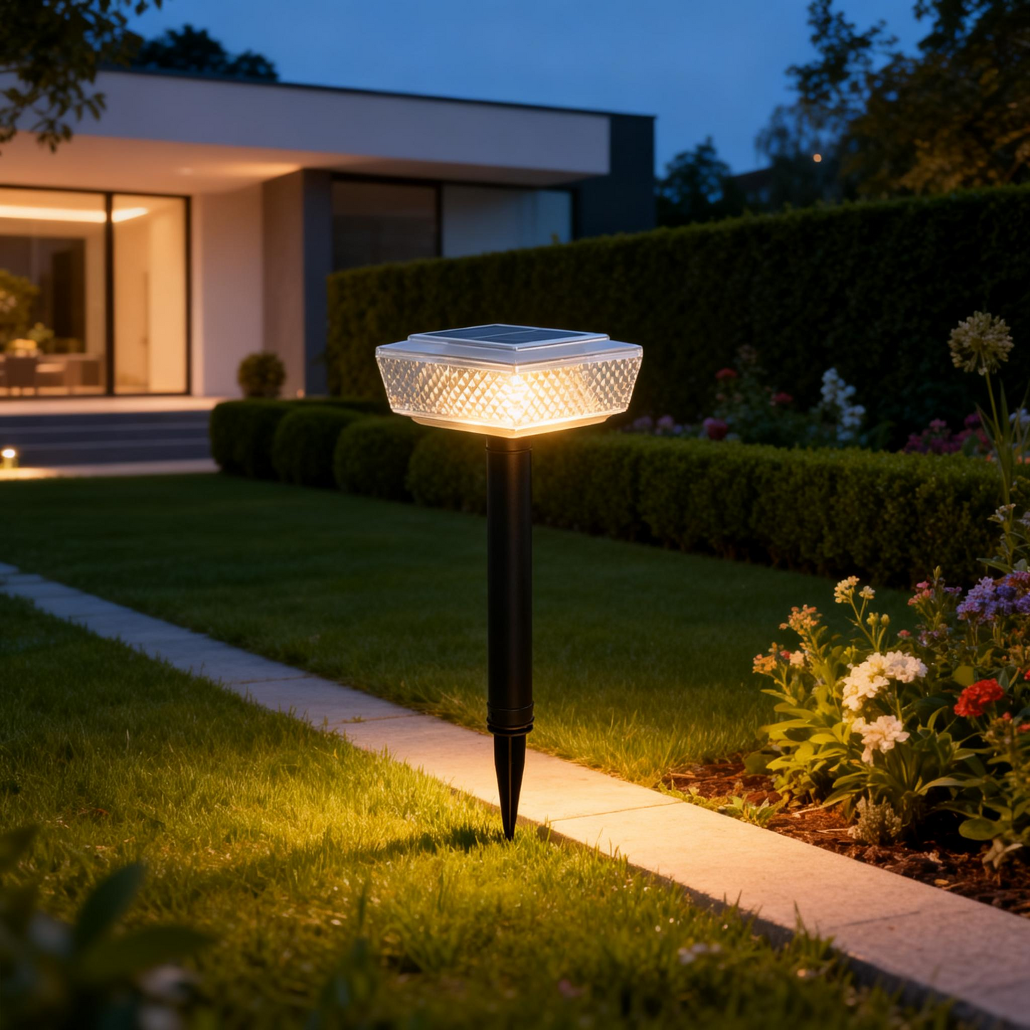 Lámpara solar cuadrada plana para jardín/pared, 3000K, 4 diseños (diamante/rayas), 10W, ABS, control luz+interruptor