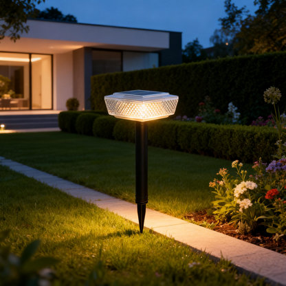 Lámpara solar cuadrada plana para jardín/pared, 3000K, 4 diseños (diamante/rayas), 10W, ABS, control luz+interruptor