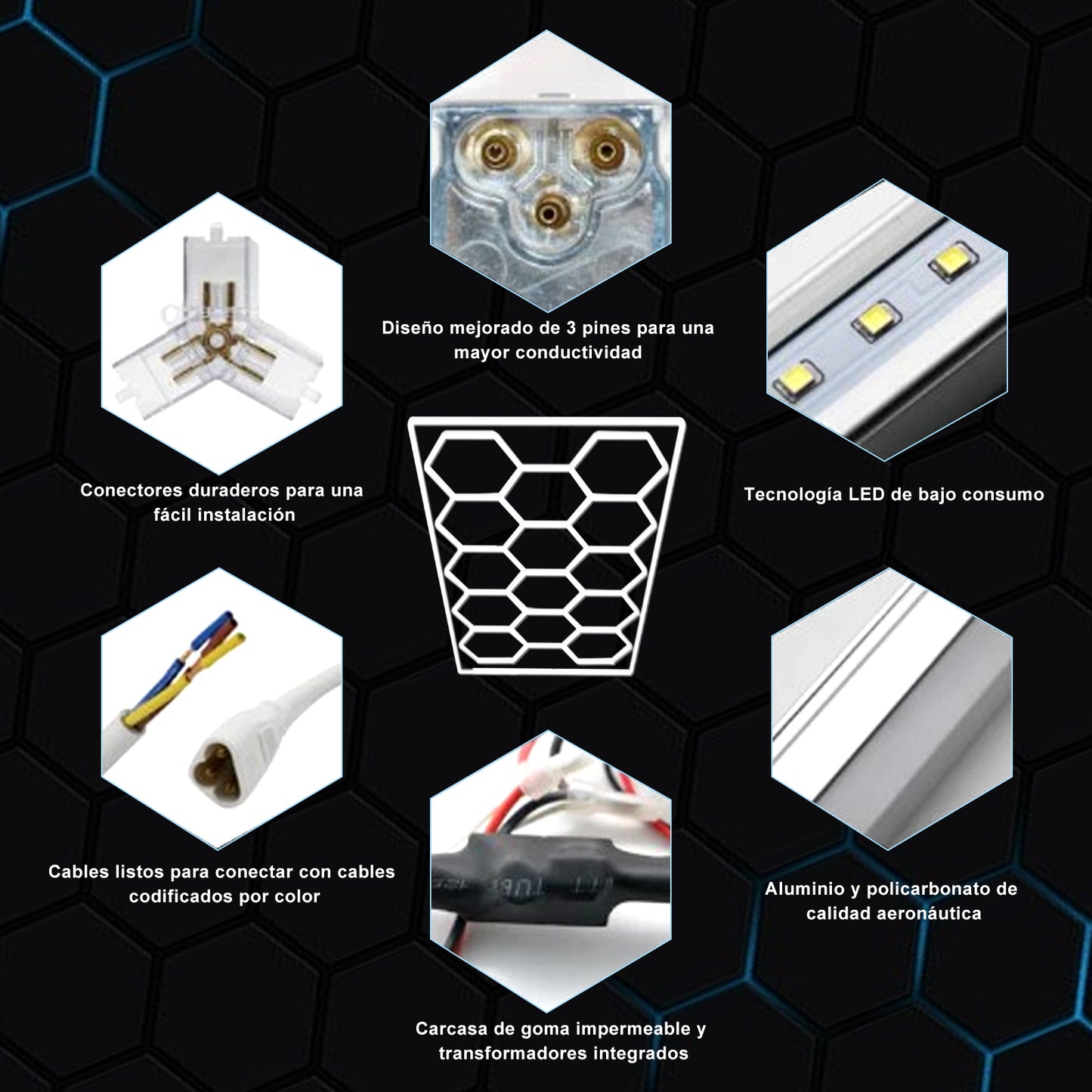 Lámpara LED Hexagonal Hola LED 600W – 14 Paneles, 6500K, Carcasa Blanca, Iluminación Interior Moderna, AC 85-265V