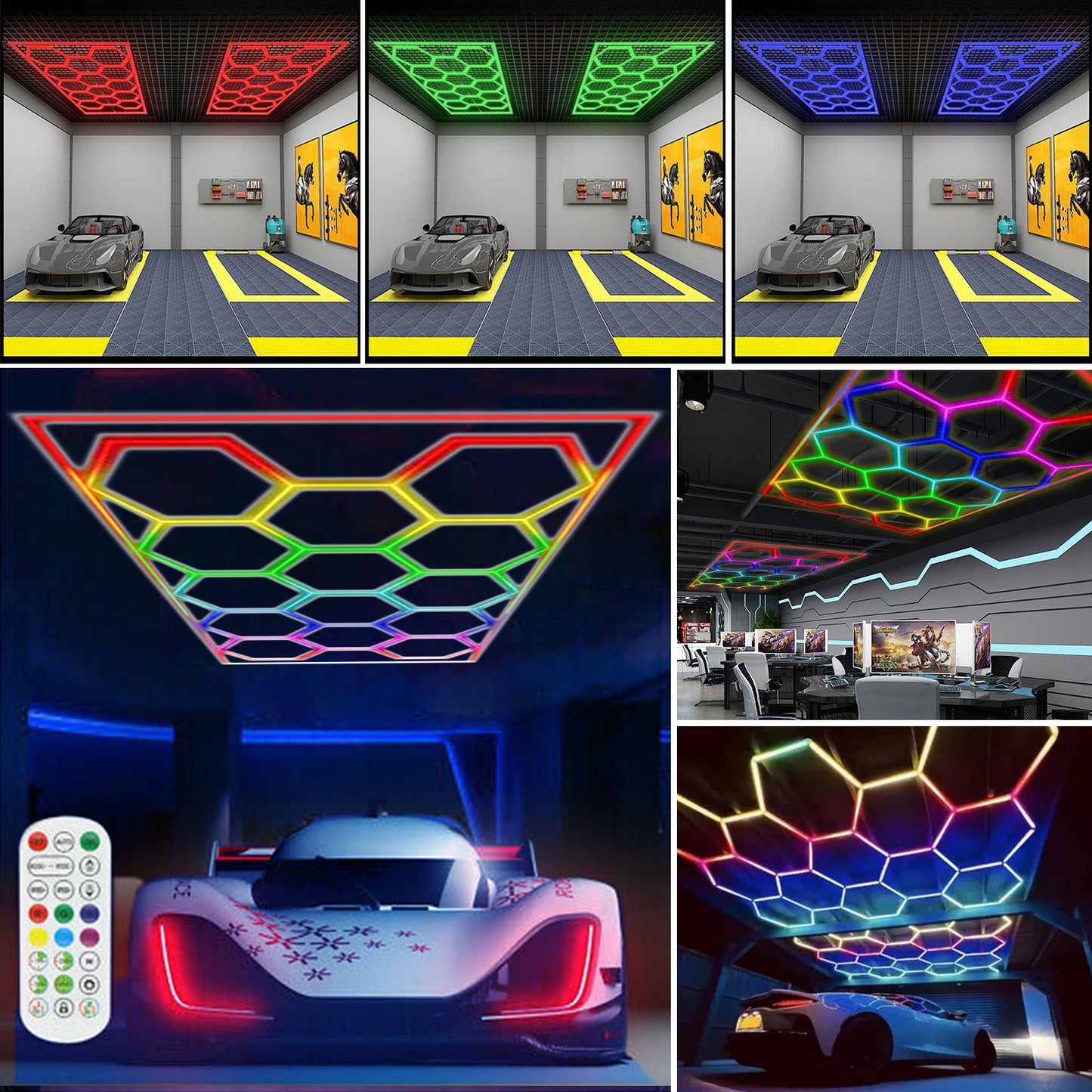 Panel LED Hexagonal Modular Hola LED 14PCW – Luz RGB para Techo, Garaje, Gimnasio, Lavadero, Diseño Honeycomb, Iluminación Decorativa y Funcional