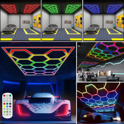 Panel LED Hexagonal Modular Hola LED 14PCW – Luz RGB para Techo, Garaje, Gimnasio, Lavadero, Diseño Honeycomb, Iluminación Decorativa y Funcional