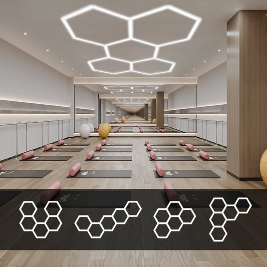 Lámpara LED Hexagonal Hola LED 144W – 5 Rejillas, 6500K, Carcasa Blanca, Luz de Techo Moderna, AC 85-265V